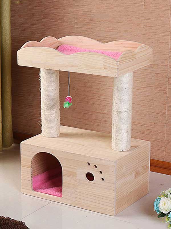 Árvore de madeira para gatos plataforma de maca para gatos estrutura de escalada casa para gatos 06-1166 gmtpet.shop