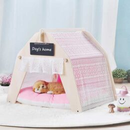 Indoor Portable Lace Tent: Pink Lace Teepee Small Animal Dog House Tent 06-0959 gmtpet.shop