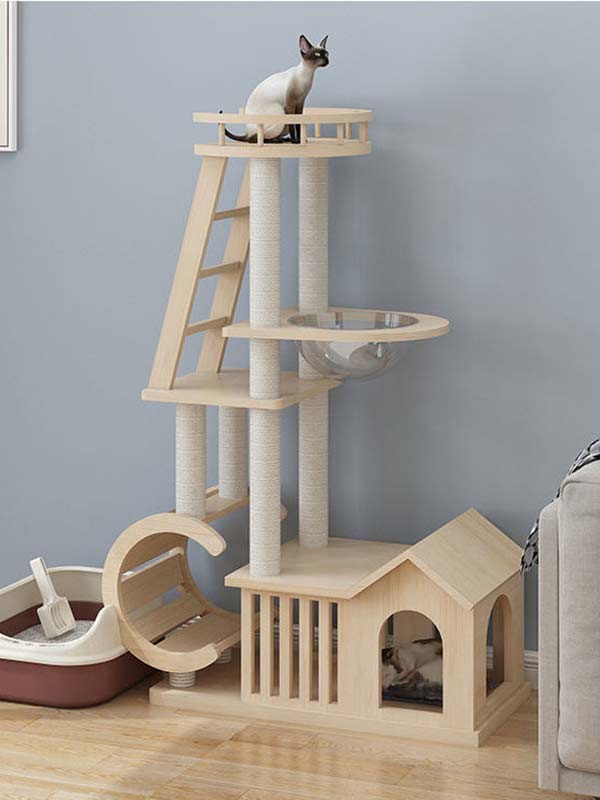 Modern cat tree | OEM wood cat tower | Wooden cat climbing frame