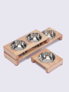 Factory wholesale wooden solid bowl stainless steel pet bowls