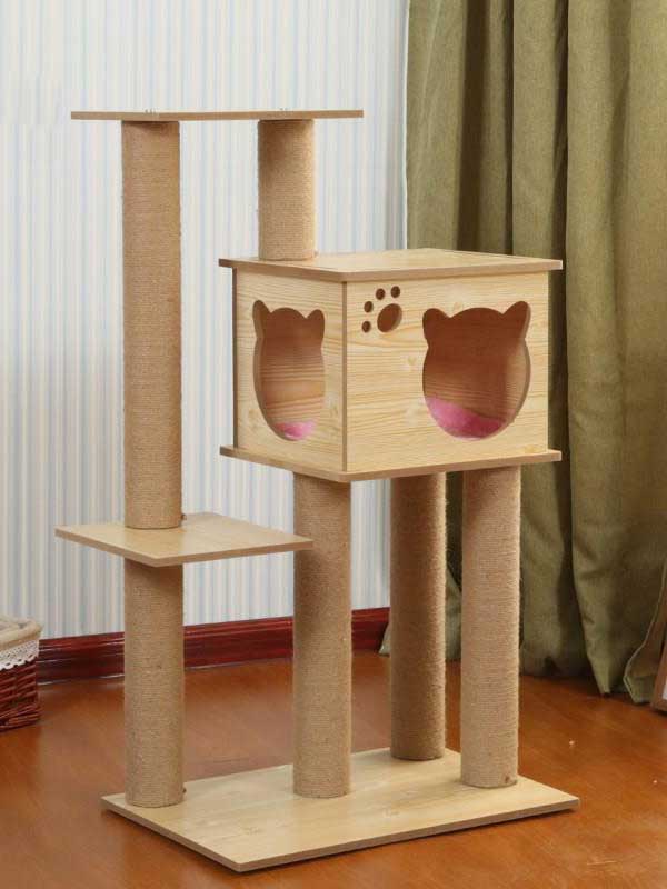 Atacado OEM MDF plataforma dupla de madeira 28 CM Cat Room Árvore de gato multicamadas 06-1155 gmtpet.shop