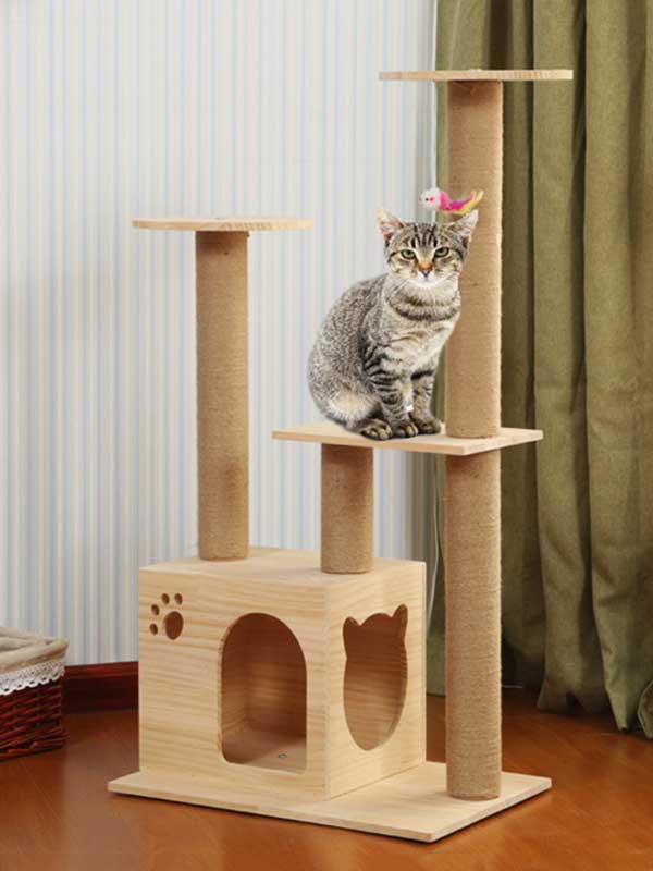 Torre de escalada para gatos, coluna de corda de cânhamo de pinho, escada, casa de gato 06-1163 gmtpet.shop