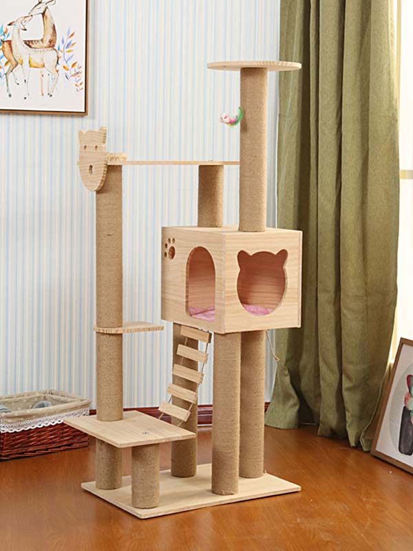 Torre de escalada para gatos, coluna de corda de cânhamo de pinho, escada, casa de gato 06-1164 gmtpet.shop