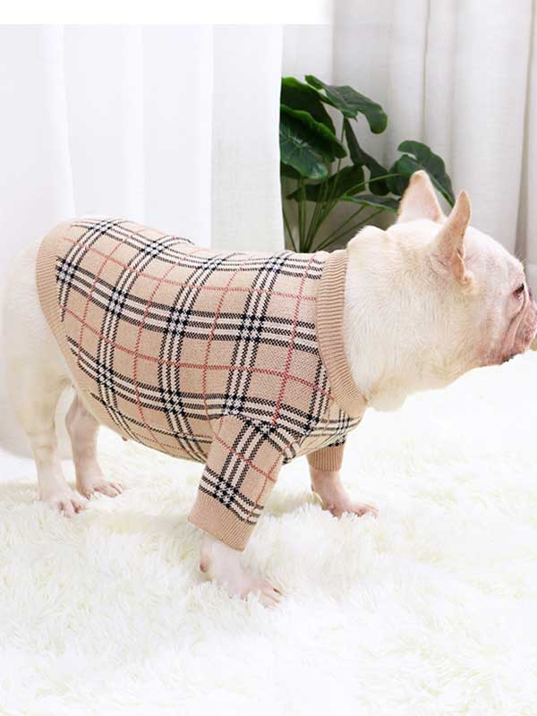 GMTPET Pug dog fat dog core yarn wool autumn and winter new warm winter plaid fighting Bulldog sweater clothes 107-222020 gmtpet.shop