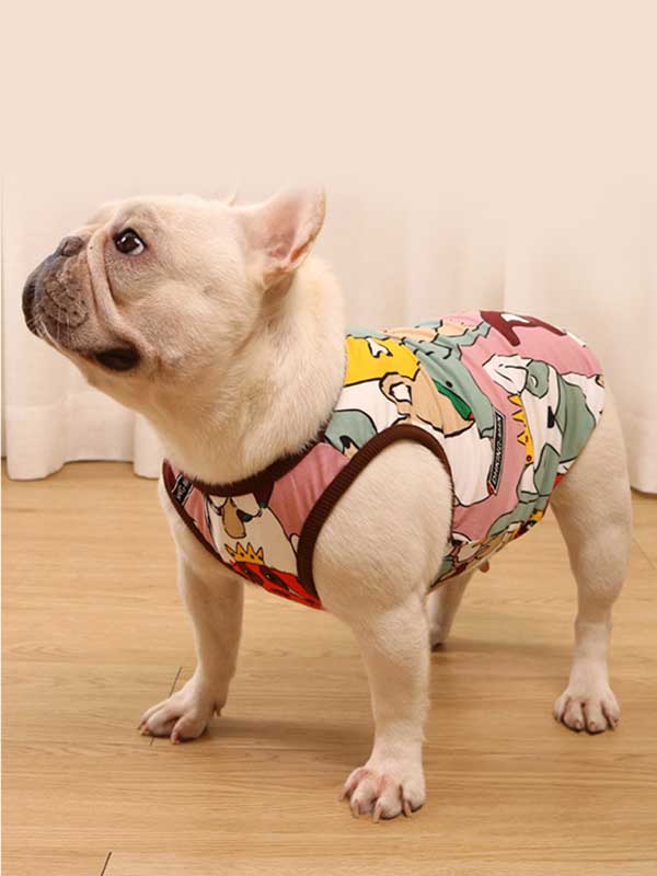 GMTPET French Spring and summer thin dog vest cotton cartoon fat dog bulldog pug dog wearing French fighting summer vest 107-222038 Dog Clothes: Shirts, Sweaters & Jackets Apparel 107-222038