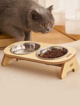 Tigela de madeira para gato por atacado, tigela de comida de gato com moldura de madeira 123-12024 gmtpet.shop